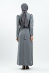 Gri Taş Detaylı Tesettür Abiye Elbise