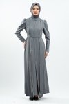 Gri Taş Detaylı Tesettür Abiye Elbise