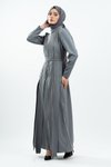 Gri Taş Detaylı Tesettür Abiye Elbise