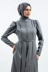 Gri Taş Detaylı Tesettür Abiye Elbise