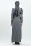 Gri Taş Detaylı Tesettür Abiye Elbise