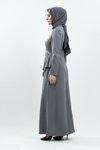Gri Taş Detaylı Tesettür Abiye Elbise