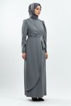 Gri Taş Detaylı Tesettür Abiye Elbise