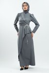 Gri Taş Detaylı Tesettür Abiye Elbise