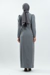 Gri Taş Detaylı Tesettür Abiye Elbise
