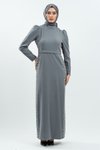 Gri Taş Detaylı Tesettür Abiye Elbise