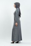 Gri Taş Detaylı Tesettür Abiye Elbise