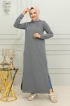 Gri Yırtmaçlı Spor Tesettür Elbise