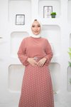 Gül Kurusu Eteği Puantiyeli Tesettür Elbise