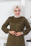 Haki Dikiş Detaylı Tesettür Elbise