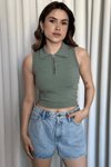 Haki Fermuarlı Crop