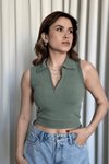 Haki Fermuarlı Crop