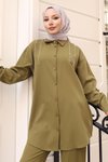 Haki İnci Detaylı İkili Tesettür Takım