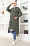 Haki Kapüşonlu Spor Tunik