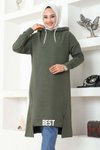 Haki Kapüşonlu Spor Tunik