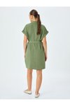 Haki Mini Cep Detaylı Kısa Kollu Düğmeli Kuşak Gömlek Elbise