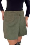 Haki Mini Modern Tasarım Düğme Detaylı Süet Dikim Şort Etek