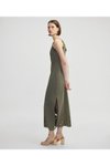 Haki Uzun Askılı İşlemeli Halter Yaka Elbise