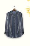 İndigo Çizgili Janjanlı Gömlek
