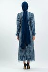 İndigo Simli Tüy Detaylı Tesettür Abiye Elbise