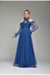 İndigo Uzun Tül Abiye Elbise