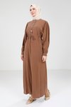 Kahve Düğme Detaylı Renk Modal Elbise