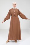 Kahve Düğme Detaylı Renk Modal Elbise