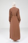 Kahve Düğme Detaylı Renk Modal Elbise