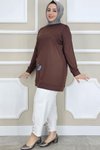 Kahverengi Çiçek Dikme Detaylı Tunik