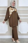 Kahverengi Desen Kombinli İkili Takım