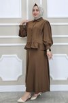 Kahverengi Fırfır Detaylı Etekli İkili Takım