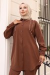 Kahverengi İnci Detaylı İkili Tesettür Takım