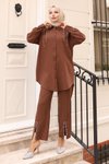 Kahverengi İnci Detaylı İkili Tesettür Takım
