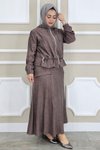 Kahverengi Kapüşonlu Etekli İkili Takım