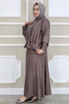 Kahverengi Kapüşonlu Etekli İkili Takım