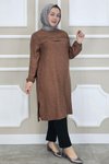 Kahverengi Taş Detaylı Tunik