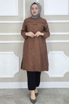 Kahverengi Taş Detaylı Tunik