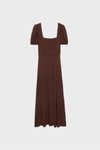 Kahverengi Uzun Dökümlü Çapraz Sırtlı Elbise