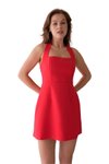 Red Mini Strappy Square Neck Dress