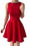 Kırmızı Mini Mezuniyet &amp; Balo Sıfır Yaka Fırfırlı Etek Elbise