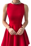 Kırmızı Mini Mezuniyet &amp; Balo Sıfır Yaka Fırfırlı Etek Elbise