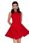 فستان أحمر قصير لحفلات التخرج والسهرة بياقة مستديرة وتنورة بكشكش