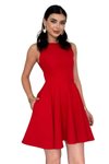 Kırmızı Mini Mezuniyet &amp; Balo Sıfır Yaka Fırfırlı Etek Elbise