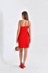 Kırmızı Mini Tek Omuz Askılı Volan Detaylı Abiye Elbise
