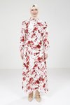 Kırmızı Seyyar Kemerli Baskılı Elbise