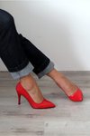 Kırmızı Stiletto Orta Boy İnce Topuklu Ayakkabı