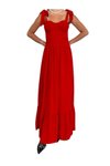 Kırmızı Uzun Askılı Göğüs Cuplu Omuzları Bağlamalı Elbise