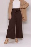 Koyu Kahve Beli Lastikli Bağlamalı Bol Paça Pantolon