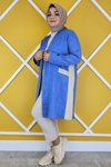 Koyu Mavi Broş Detaylı Kimono İkili Takım