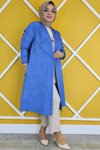 Koyu Mavi Kolye Detaylı Kimono Bluzlu İkili Takım